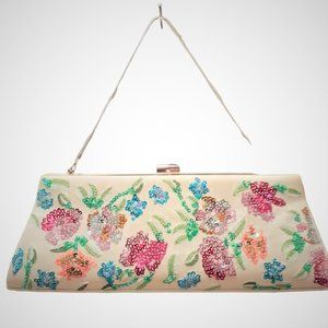 NWT Valerie Stevens Evening Beaded bag ivory & multi coloured sequins crossbody